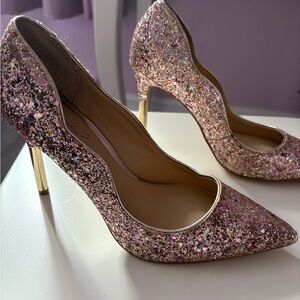 Jewel Badgley Mischka Pink Glitter Heels